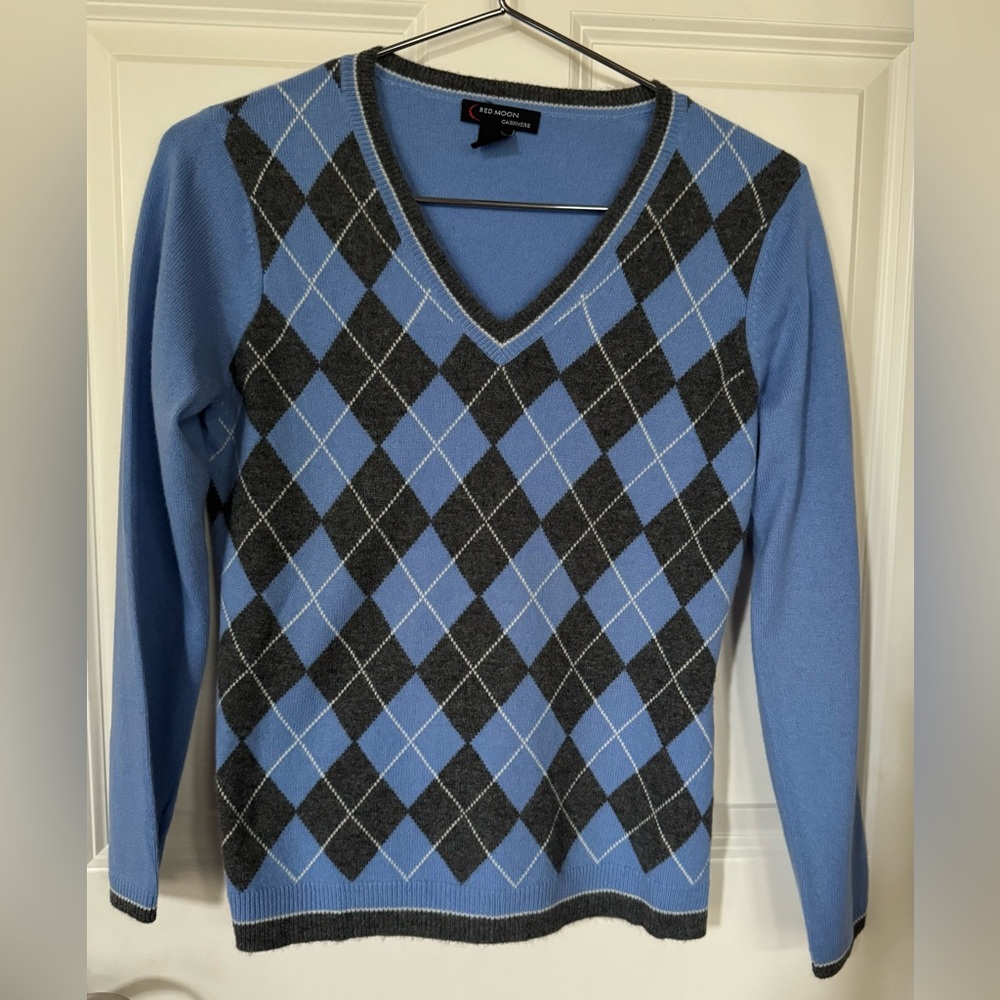 Red Moon Cashmere Argyle Sweater